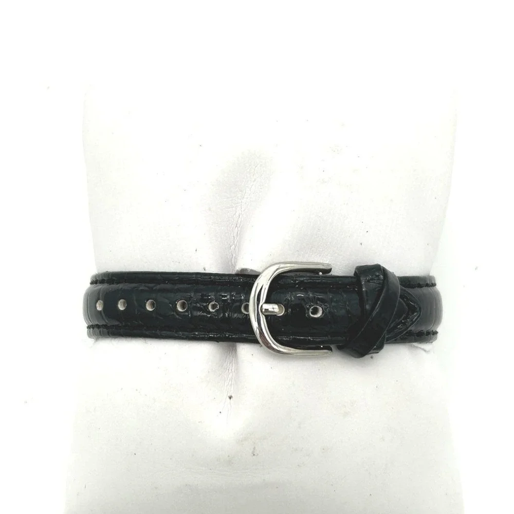 Y2K Venice Italian Novelty Floral Watch Silver Tone Metal Patent Black Womens